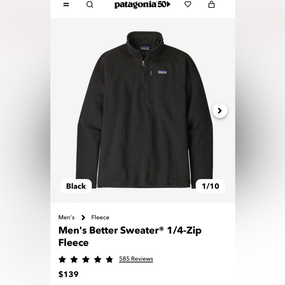 Mens Patagonia better sweater 1/4 zip fleece